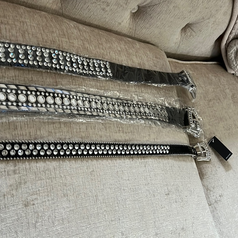 Belts- 3 studded belts.  Thin, medium and larger thickness of studs.